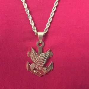 American Eagle Over Nautical Anchor On a Rope Chain Both Gold Stainless Steel.